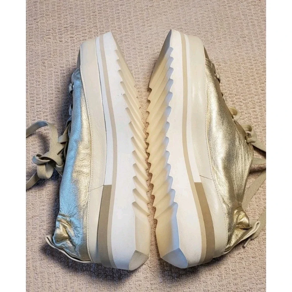 Softwaves metalic gold leather platform sneakers Soft Comfortable Laces EUR 39.5